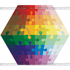 Jigsaw puzzle shape of polygon, colors rainbow. - vector clipart