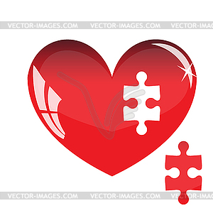 Jigsaw puzzle in shape of red heart.  - vector clip art