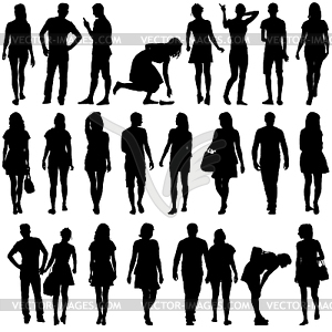 Black silhouettes of beautiful mans and womans - white & black vector clipart
