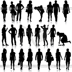 Black silhouettes of beautiful mans and womans - vector clip art