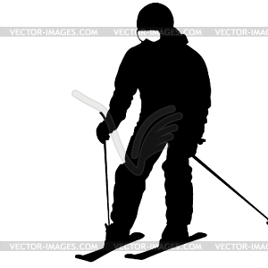 Mountain skier speeding down slope. sport silhouette - vector image