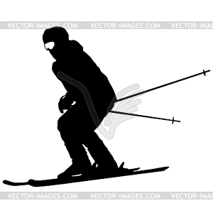 Mountain skier speeding down slope. sport silhouette - vector clip art