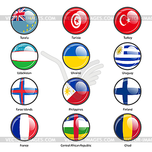 Набор иконок круг Флаги мира суверенных государств. - иллюстрация в векторном формате