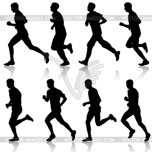 Set of silhouettes. Runners on sprint, men.  - vector clipart