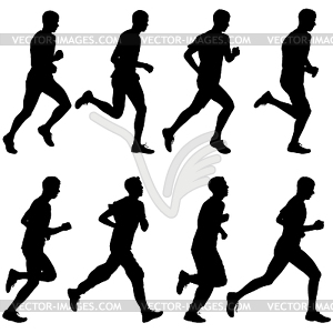 Set of silhouettes. Runners on sprint, men.  - vector clip art