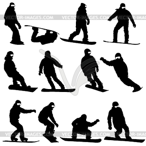 Black silhouettes set snowboarders. i - vector image