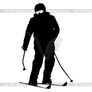 Mountain skier speeding down slope. sport silhouette - vector clip art