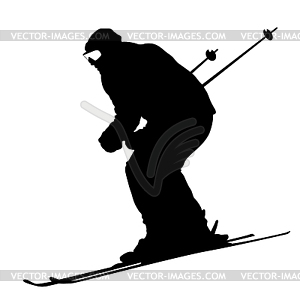 Mountain skier speeding down slope. sport silhouette - vector clipart