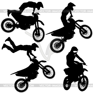 Set silhouettes Motocross rider on motorcycle. - vector clip art