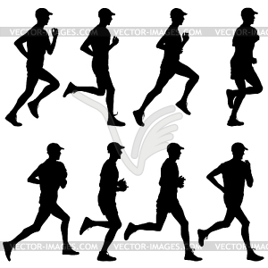 Set of silhouettes. Runners on sprint, men.  - vector clipart