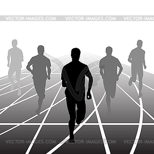 Set of silhouettes. Runners on sprint, men.  - white & black vector clipart