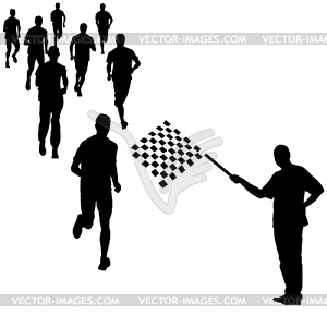 Running black silhouettes.  - white & black vector clipart