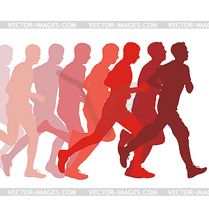 Set of silhouettes. Runners on sprint, men - vector image