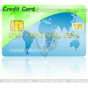 Зеленый кредитной карты с тенью над белый - векторный клипарт