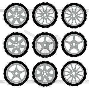 Автомобильная колесо с колесами из легкого сплава. - векторный клипарт / векторное изображение