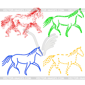 Набор цветов лошадей очертания. коллекция - изображение в векторе / векторный клипарт
