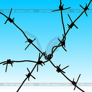 Silhouette barbed wires against sky.  - vector image