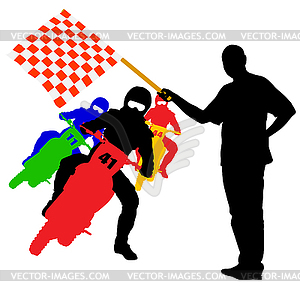 Black silhouettes Motocross rider on motorcycle. - vector image