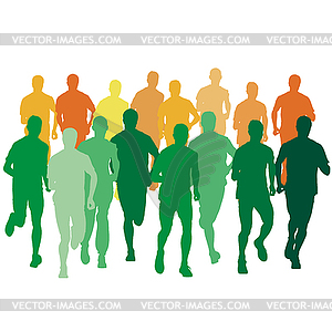 Set of silhouettes. Runners on sprint, men. - vector image