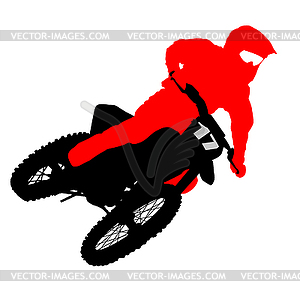 Black silhouettes Motocross rider on motorcycle. - vector image