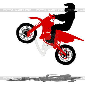 Black silhouettes Motocross rider on motorcycle. - vector image