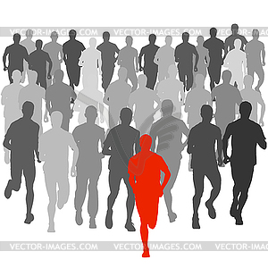 Set of silhouettes. Runners on sprint, men.  - vector image