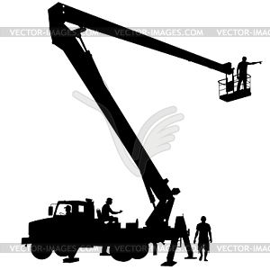 Electrician, making repairs at power pole - vector image