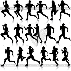 Set of silhouettes. Runners on sprint, men. - vector clipart