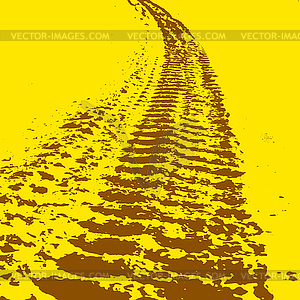 Yellow grunge background with black tire track. - vector clipart