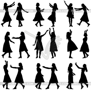 Black silhouettes of beautiful womans. Vecto - vector image