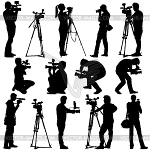 Cameraman with video camera. Silhouettes. Ve - vector image