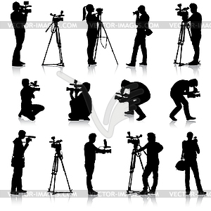 Cameraman with video camera. Silhouettes. Ve - vector clip art