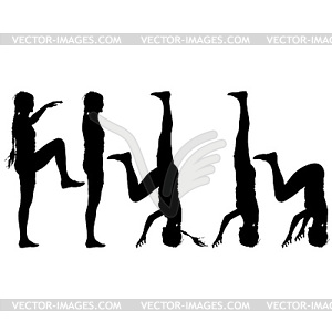 Black silhouette woman in yoga pose - vector image