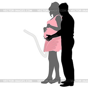 Силуэт Счастливый беременная женщина и ее муж. - изображение в векторе / векторный клипарт
