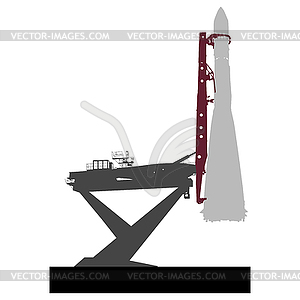 Silhouette space ship before launch into orbit. - vector clipart