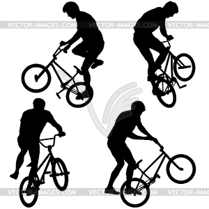 Набор силуэт велосипедиста мужского выполнения - изображение в векторном формате