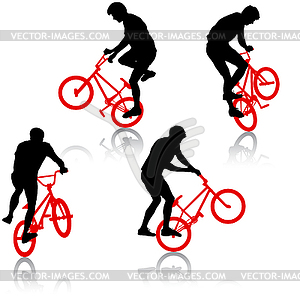 Set silhouette of cyclist male performing - vector image