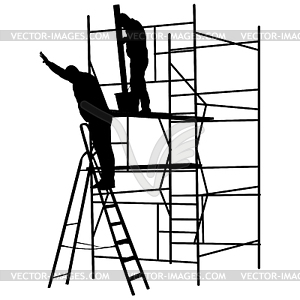 Silhouette worker climbing ladder - vector clipart