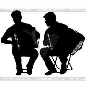 Silhouette of two musicians bayan, - vector image