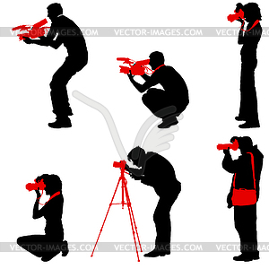 Set cameraman with video camera. Silhouettes - vector clipart