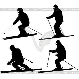 Set mountain skier speeding down slope. sport - vector clipart