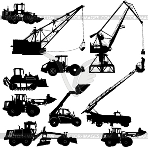 Set of silhouettes construction machinery - vector clipart