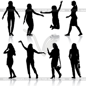 Black silhouettes of beautiful woman - vector clipart