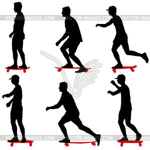 Set ilhouettes skateboarder performs jumpingon whit - vector clip art