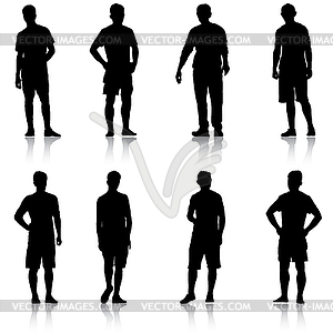 Set Black silhouette man standing, people - vector clipart