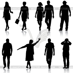 Set black silhouettes of beautiful man and woman - vector clip art