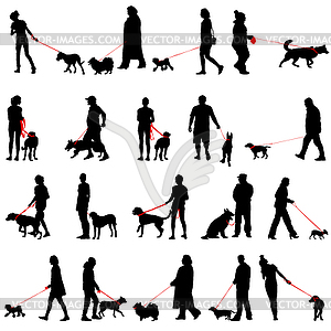 Набор ilhouette людей и собак - стоковый клипарт