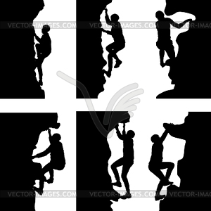 Black set silhouette rock climber - vector clip art