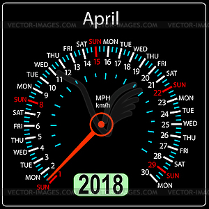 Год 2018 календарный спидометр автомобиля в концепции. апрель - клипарт Royalty-Free