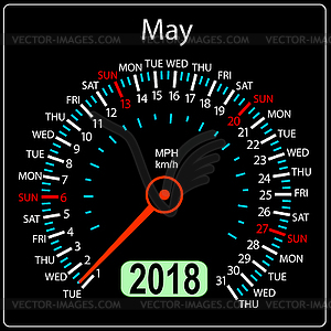 Год 2018 календарный спидометр автомобиля в концепции. май - стоковое векторное изображение